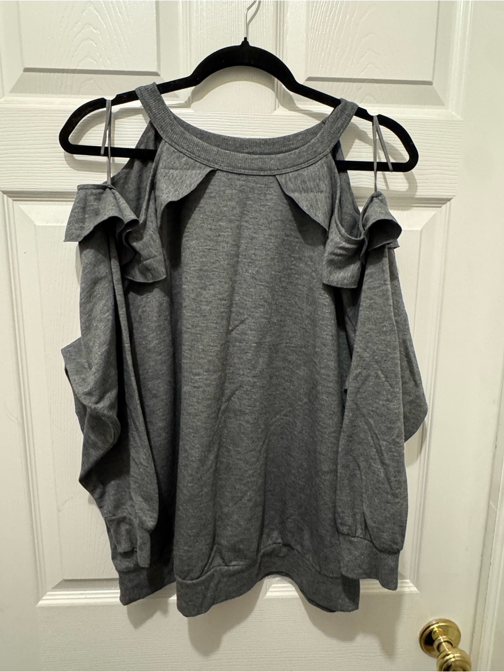 Express Cold-Shoulder Ruffle Sweatshirt Top - Gray sz XL